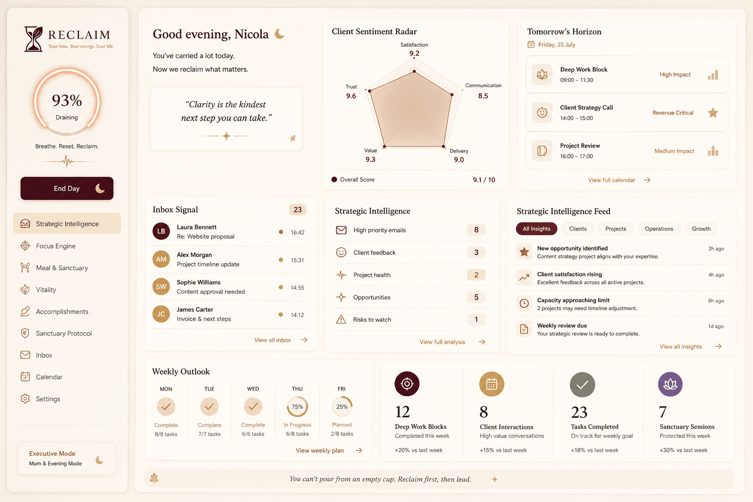 Reclaim Executive Dashboard UI Overview